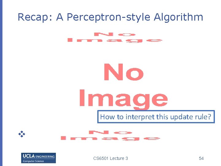 Recap: A Perceptron-style Algorithm How to interpret this update rule? v CS 6501 Lecture