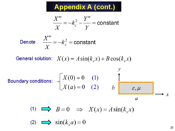 Appendix A (cont. ) Denote General solution: Boundary conditions: (1) (2) 28 Appendix A (cont. ) Denote General solution: Boundary conditions: (1) (2) 28