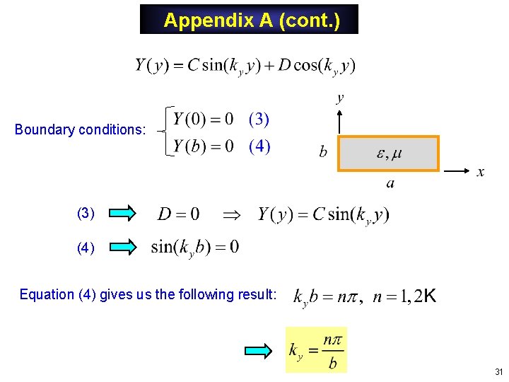 Appendix A (cont. ) Boundary conditions: (3) (4) Equation (4) gives us the following Appendix A (cont. ) Boundary conditions: (3) (4) Equation (4) gives us the following