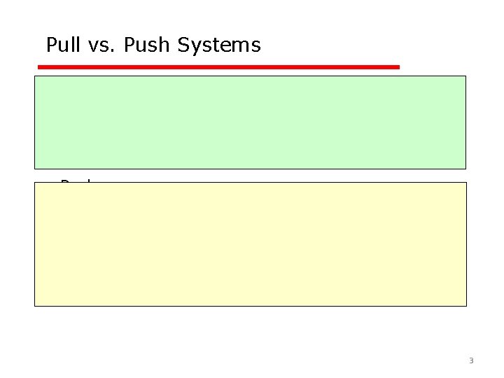 Pull vs. Push Systems • Pull: – Treat each stocking point independent of others.