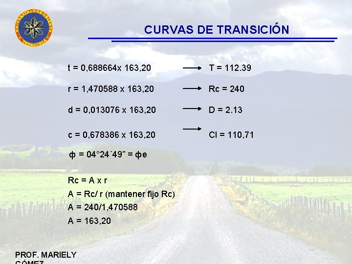 CURVAS DE TRANSICIÓN t = 0, 688664 x 163, 20 T = 112. 39
