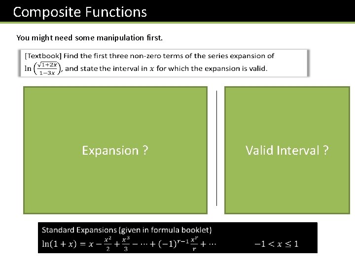 Composite Functions You might need some manipulation first. Expansion ? Valid Interval ? 