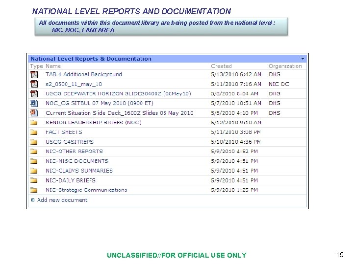 NATIONAL LEVEL REPORTS AND DOCUMENTATION All documents within this document library are being posted
