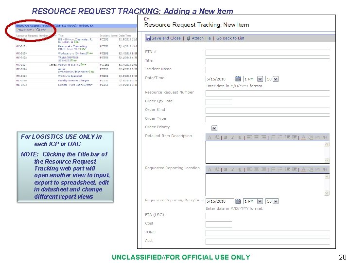 RESOURCE REQUEST TRACKING: Adding a New Item For LOGISTICS USE ONLY in each ICP