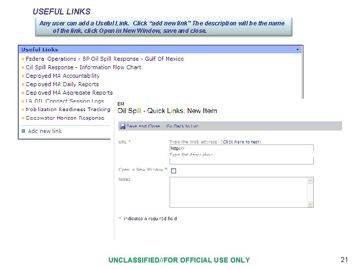 USEFUL LINKS Any user can add a Useful Link. Click “add new link” The