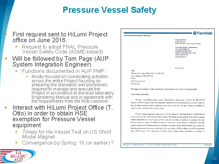 Pressure Vessel Safety § First request sent to Hi. Lumi Project office on June