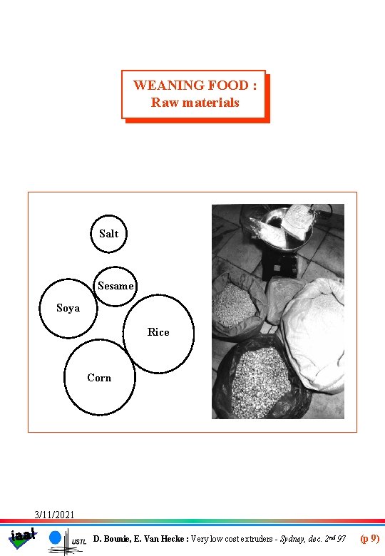WEANING FOOD : Raw materials Salt Sesame Soya Rice Corn 3/11/2021 iaal D. Bounie,