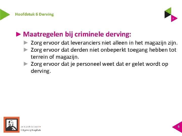 Hoofdstuk 6 Derving ► Maatregelen bij criminele derving: ► Zorg ervoor dat leveranciers niet