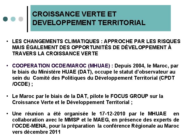 CROISSANCE VERTE ET DEVELOPPEMENT TERRITORIAL • LES CHANGEMENTS CLIMATIQUES : APPROCHE PAR LES RISQUES