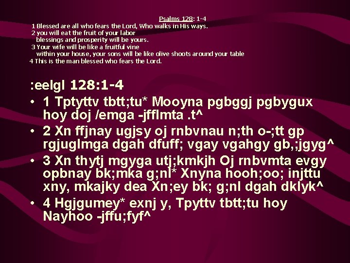 Psalms 128: 1 -4 1 Blessed are all who fears the Lord, Who walks Psalms 128: 1 -4 1 Blessed are all who fears the Lord, Who walks