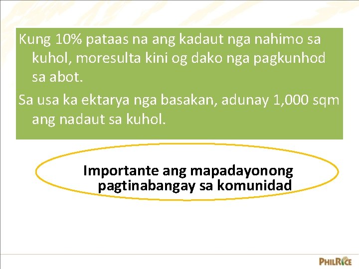 Kung 10% pataas na ang kadaut nga nahimo sa kuhol, moresulta kini og dako Kung 10% pataas na ang kadaut nga nahimo sa kuhol, moresulta kini og dako