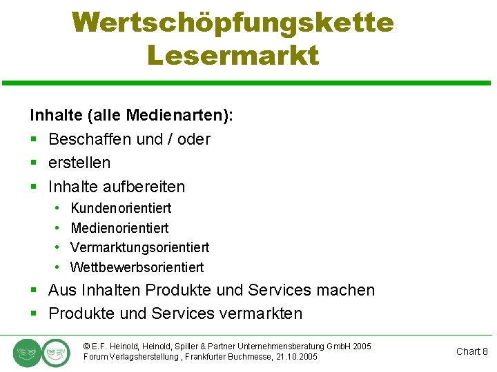 Wertschöpfungskette Lesermarkt Inhalte (alle Medienarten): § Beschaffen und / oder § erstellen § Inhalte