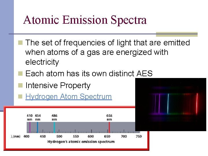 Atomic Emission Spectra n The set of frequencies of light that are emitted when
