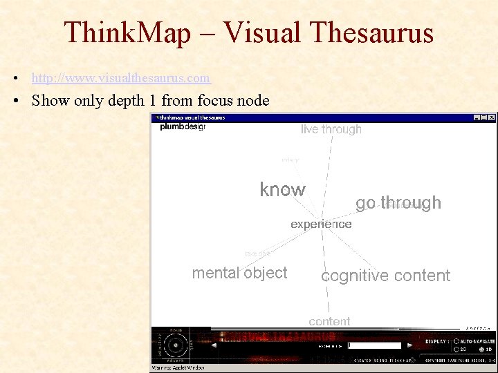 Think. Map – Visual Thesaurus • http: //www. visualthesaurus. com • Show only depth
