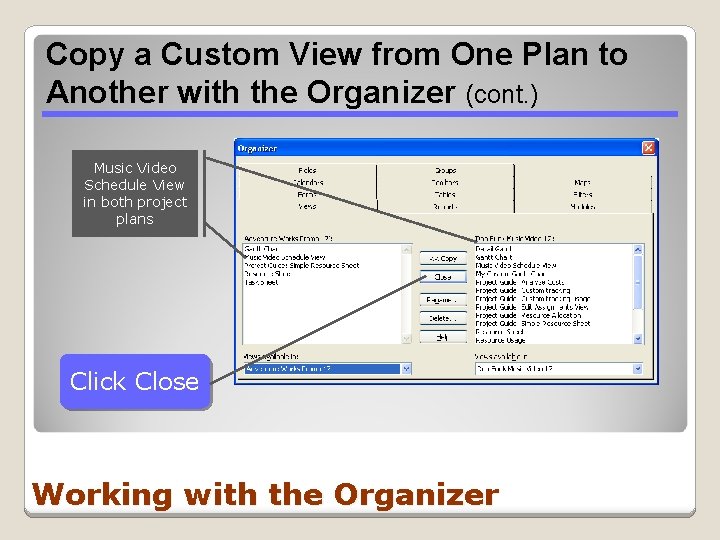 Copy a Custom View from One Plan to Another with the Organizer (cont. )