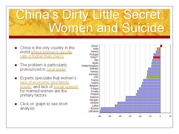 China’s Dirty Little Secret: Women and Suicide n China is the only country in
