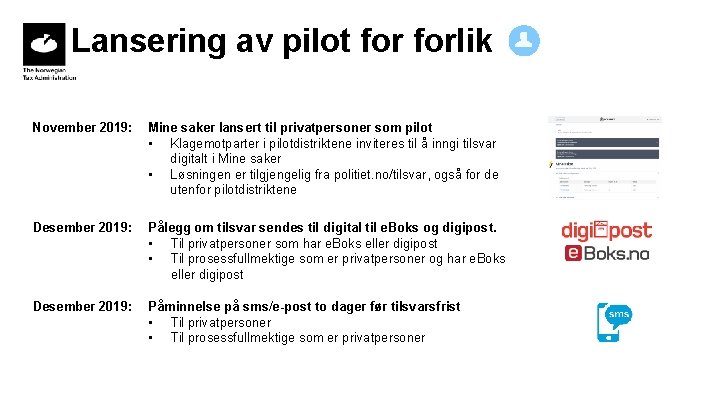Lansering av pilot forlik November 2019: Mine saker lansert til privatpersoner som pilot • Lansering av pilot forlik November 2019: Mine saker lansert til privatpersoner som pilot •