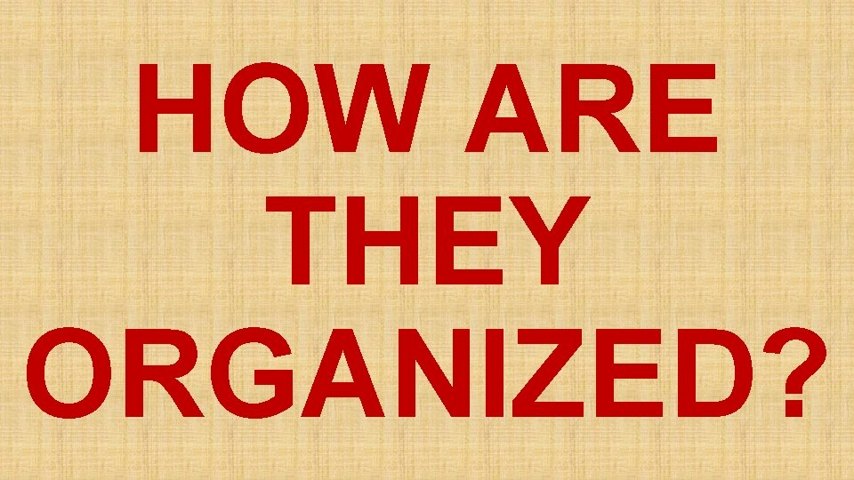 HOW ARE THEY ORGANIZED? 