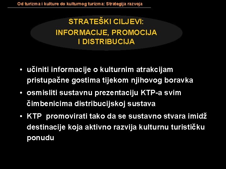 Od turizma i kulture do kulturnog turizma: Strategija razvoja STRATEŠKI CILJEVI: INFORMACIJE, PROMOCIJA I Od turizma i kulture do kulturnog turizma: Strategija razvoja STRATEŠKI CILJEVI: INFORMACIJE, PROMOCIJA I