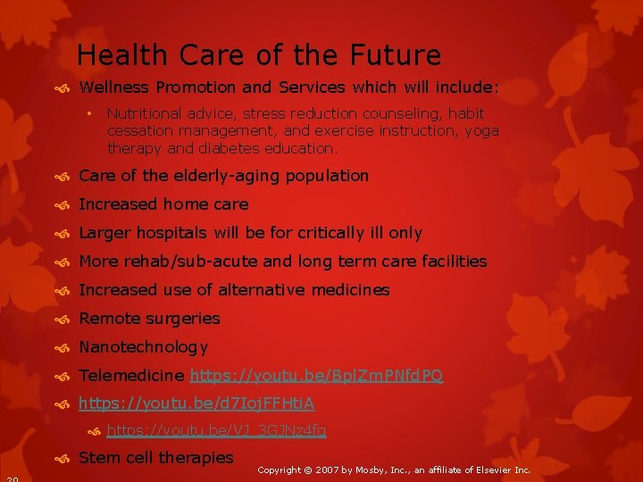Health Care of the Future Wellness Promotion and Services which will include: • Nutritional