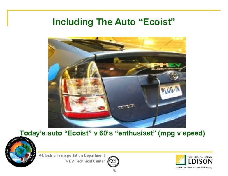 Including The Auto “Ecoist” Today’s auto “Ecoist” v 60’s “enthusiast” (mpg v speed) v.