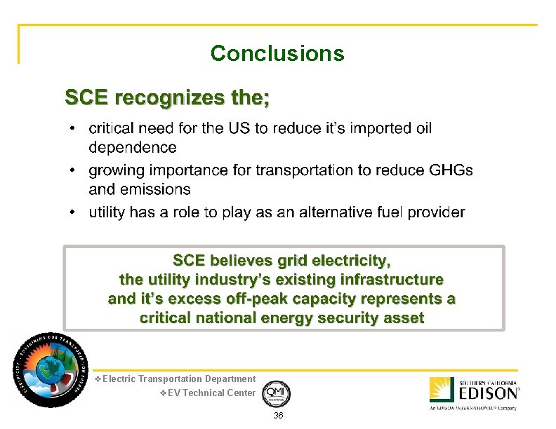 Conclusions v. Electric Transportation Department v. EV Technical Center 36 