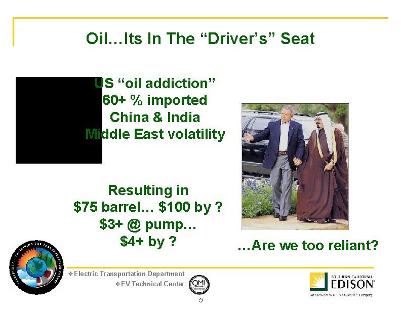 Oil…Its In The “Driver’s” Seat US “oil addiction” 60+ % imported China & India