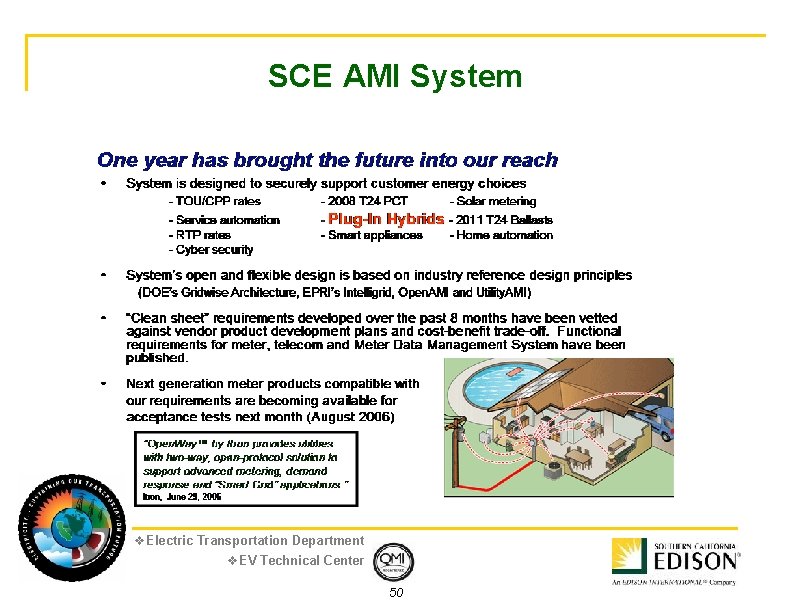 SCE AMI System v. Electric Transportation Department v. EV Technical Center 50 