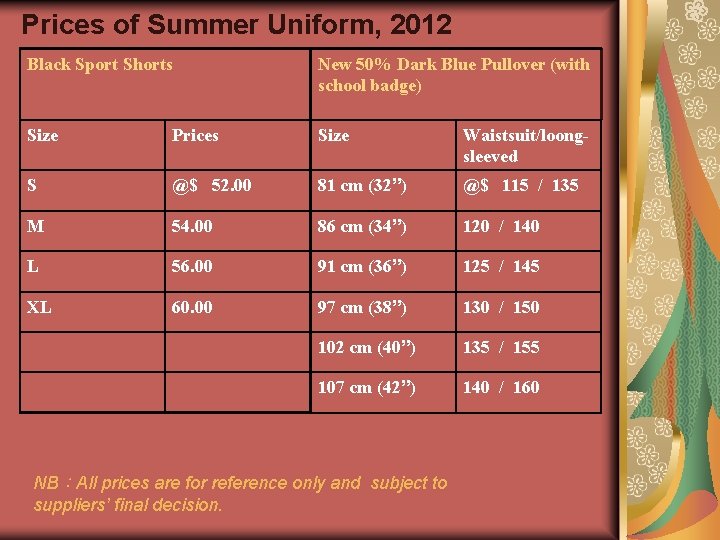 Prices of Summer Uniform, 2012 Black Sport Shorts New 50% Dark Blue Pullover (with Prices of Summer Uniform, 2012 Black Sport Shorts New 50% Dark Blue Pullover (with