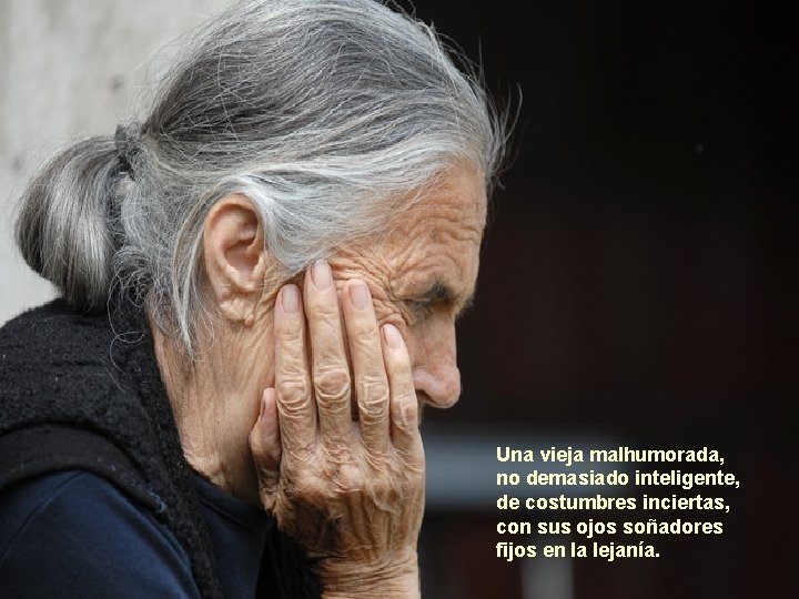 Una vieja malhumorada, no demasiado inteligente, de costumbres inciertas, con sus ojos soñadores fijos