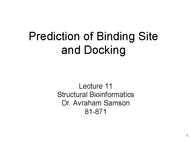 Prediction of Binding Site and Docking Lecture 11 Structural Bioinformatics Dr. Avraham Samson 81