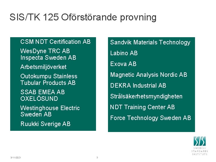SIS/TK 125 Oförstörande provning § CSM NDT Certification AB Sandvik Materials Technology § Wes.