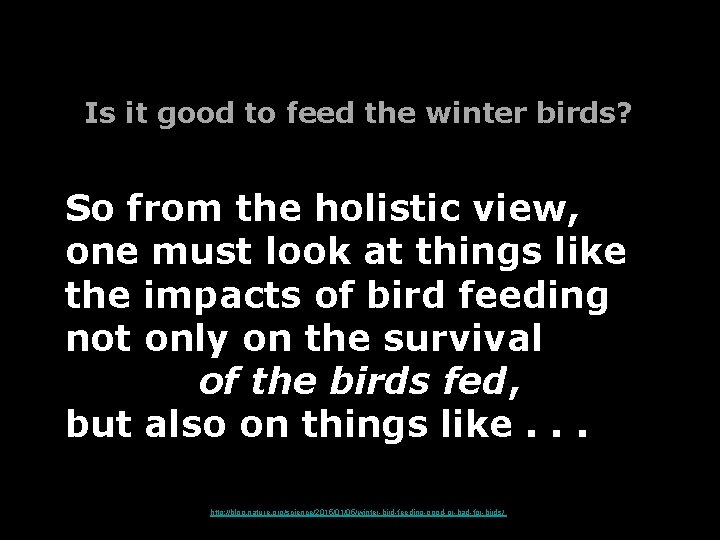 Is it good to feed the winter birds? So from the holistic view, one Is it good to feed the winter birds? So from the holistic view, one