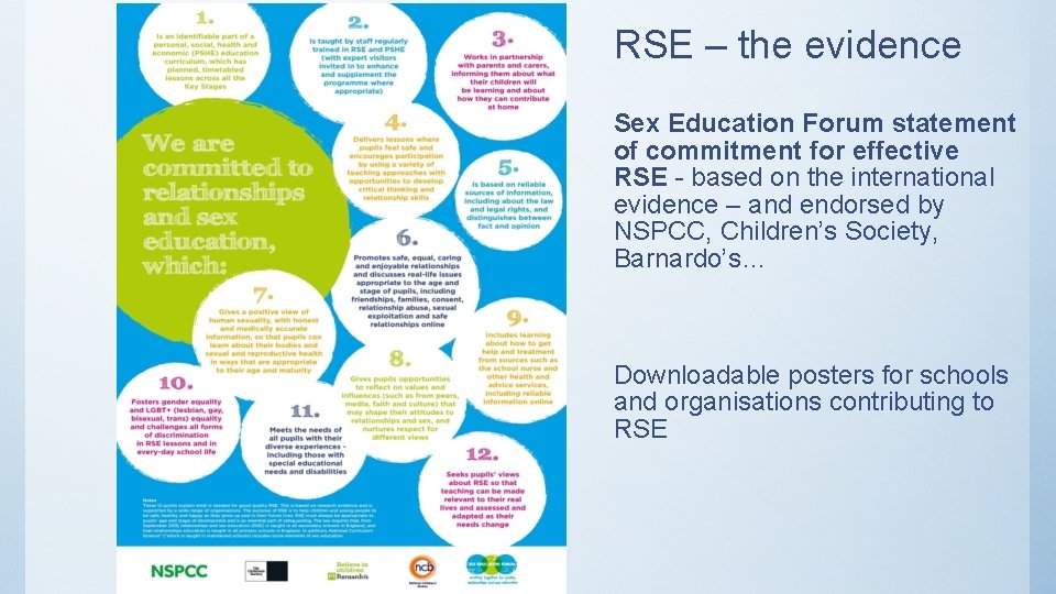 RSE – the evidence Sex Education Forum statement of commitment for effective RSE -