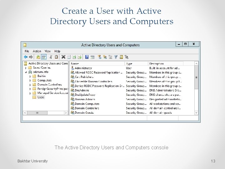 Create a User with Active Directory Users and Computers The Active Directory Users and