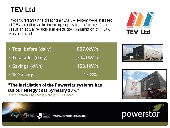 TEV Ltd Two Powerstar units creating a 125 k. VA system were installed at