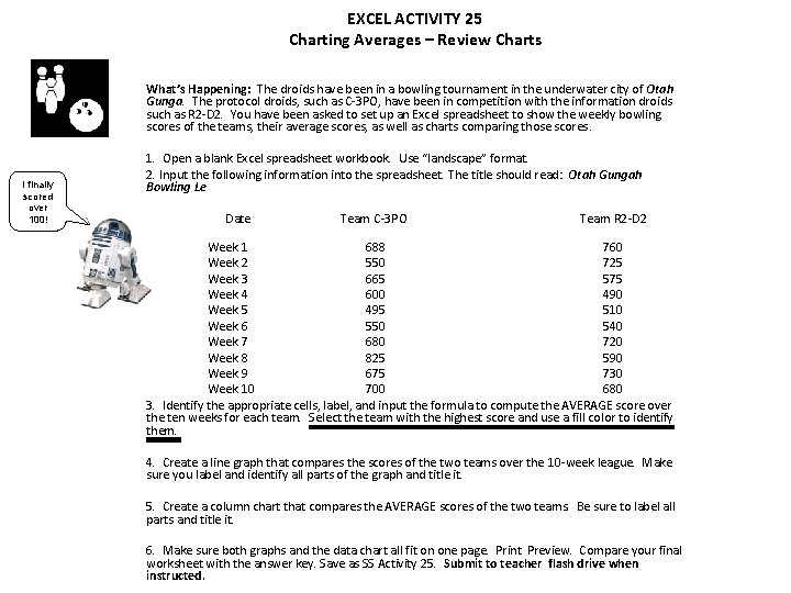 EXCEL ACTIVITY 25 Charting Averages – Review Charts What’s Happening: The droids have been