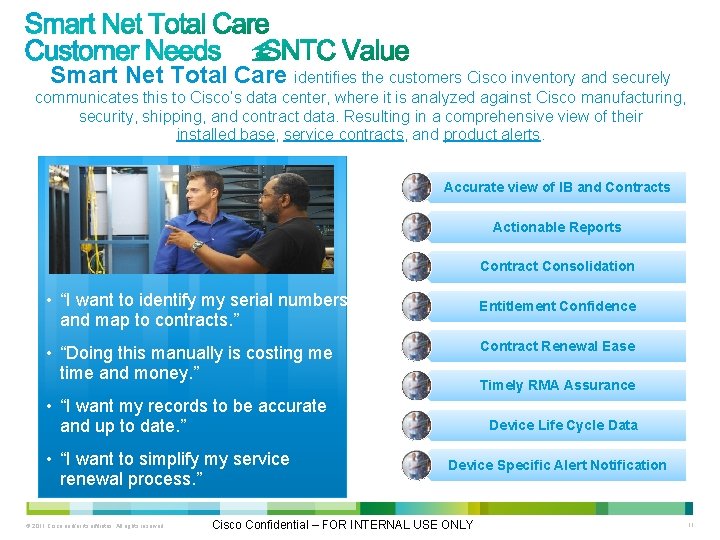 Smart Net Total Care identifies the customers Cisco inventory and securely communicates this to