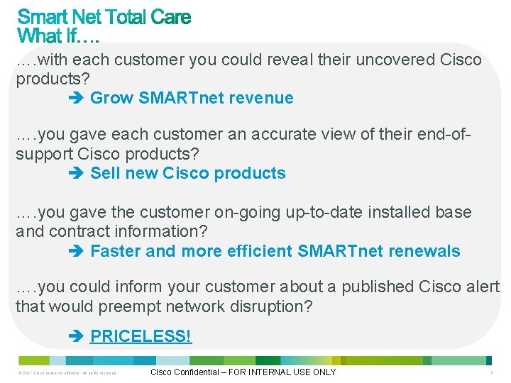 …. with each customer you could reveal their uncovered Cisco products? Grow SMARTnet revenue