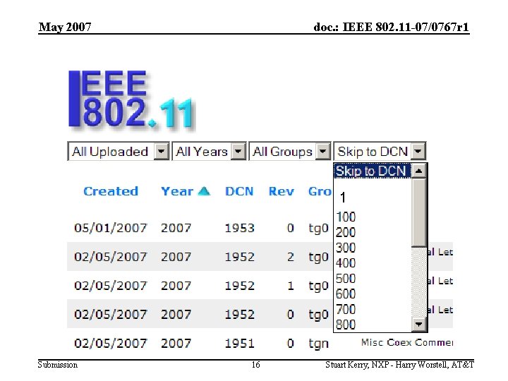 May 2007 doc. : IEEE 802. 11 -07/0767 r 1 1 Submission 16 Stuart