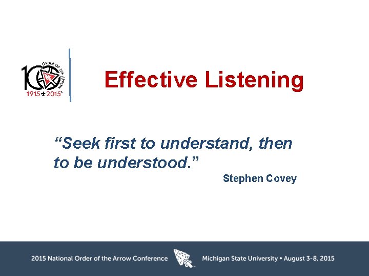 Effective Listening “Seek first to understand, then to be understood. ” Stephen Covey 