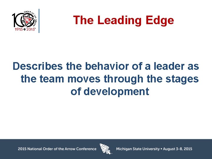 The Leading Edge Describes the behavior of a leader as the team moves through