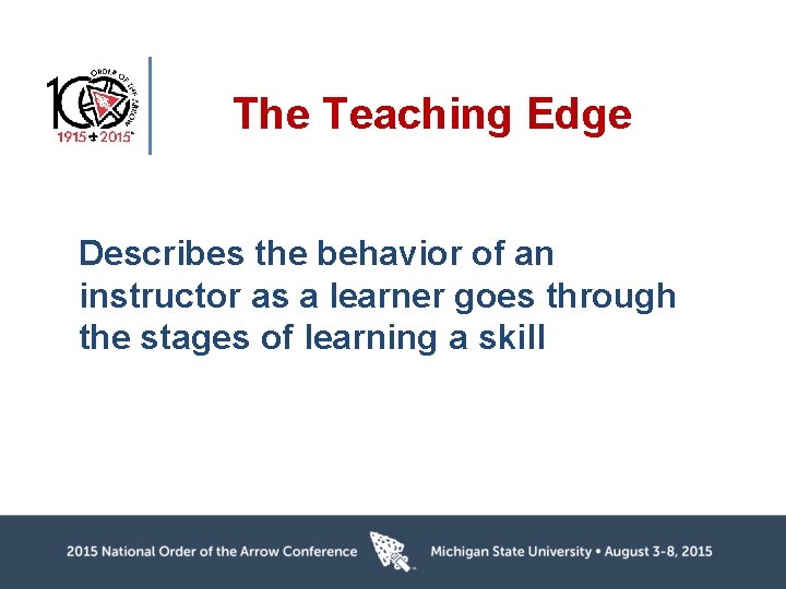 The Teaching Edge Describes the behavior of an instructor as a learner goes through