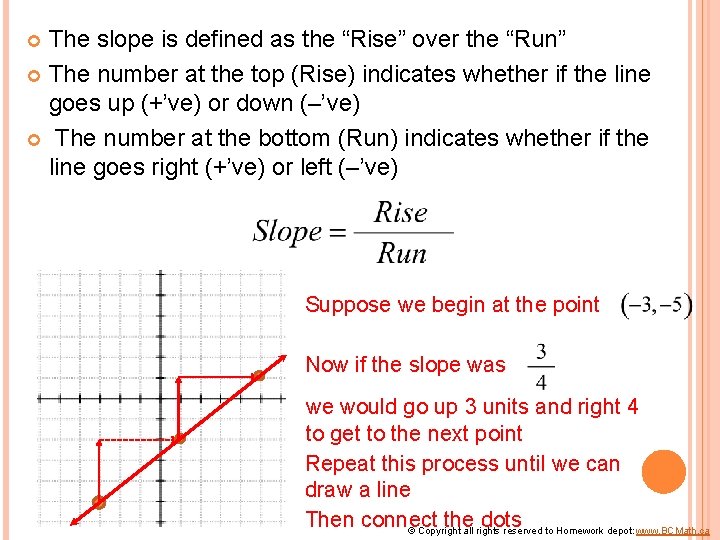 The slope is defined as the “Rise” over the “Run” The number at the