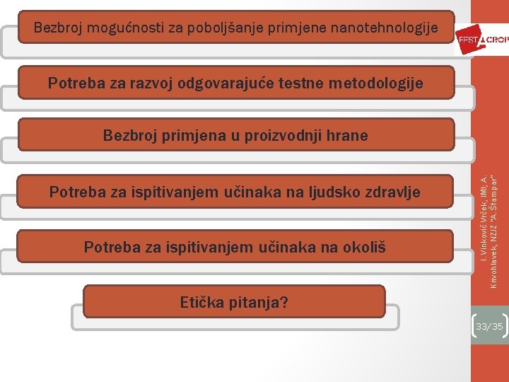 Bezbroj mogućnosti za poboljšanje primjene nanotehnologije Potreba za razvoj odgovarajuće testne metodologije Potreba za