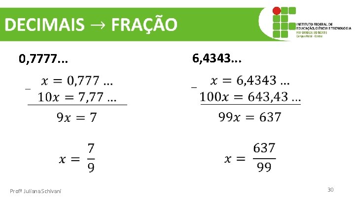  6, 4343. . . 0, 7777. . . Profª Juliana Schivani 30 