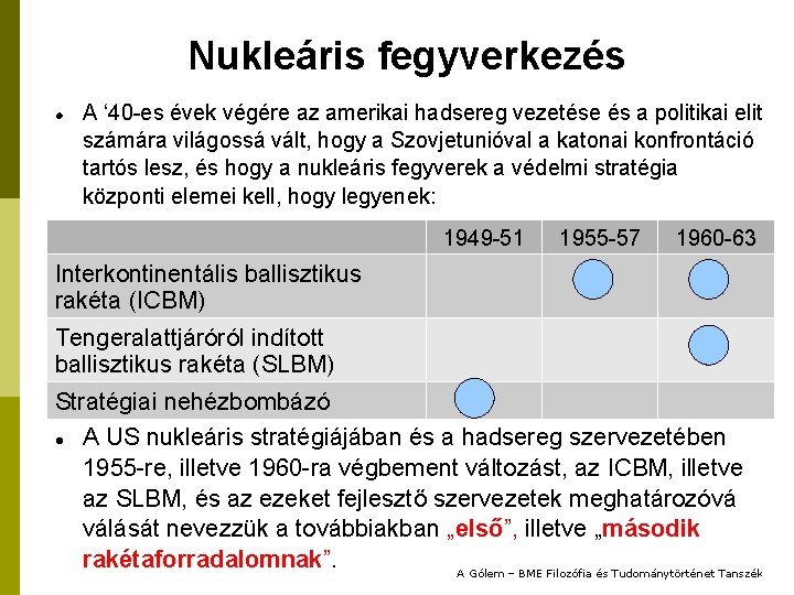 Nukleáris fegyverkezés A ‘ 40 -es évek végére az amerikai hadsereg vezetése és a