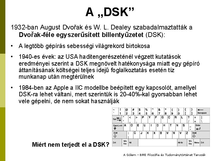 A „DSK” 1932 -ban August Dvořak és W. L. Dealey szabadalmaztatták a Dvořak-féle egyszerűsített