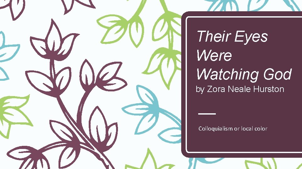 Their Eyes Were Watching God by Zora Neale Hurston Colloquialism or local color 