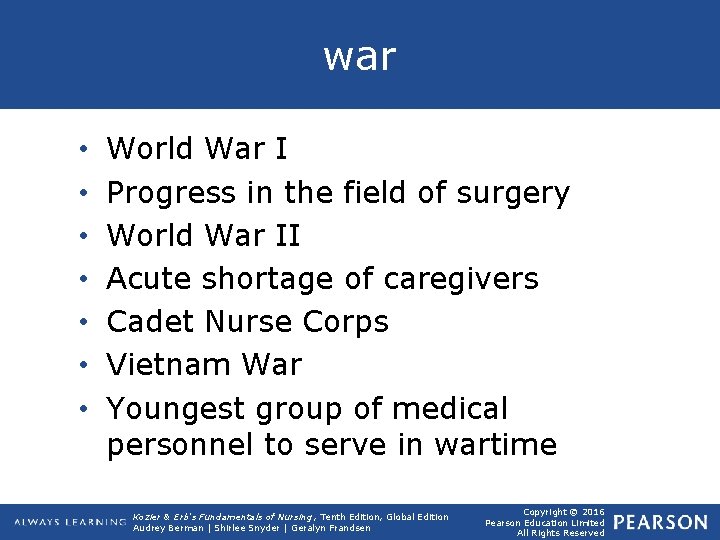 war • • World War I Progress in the field of surgery World War